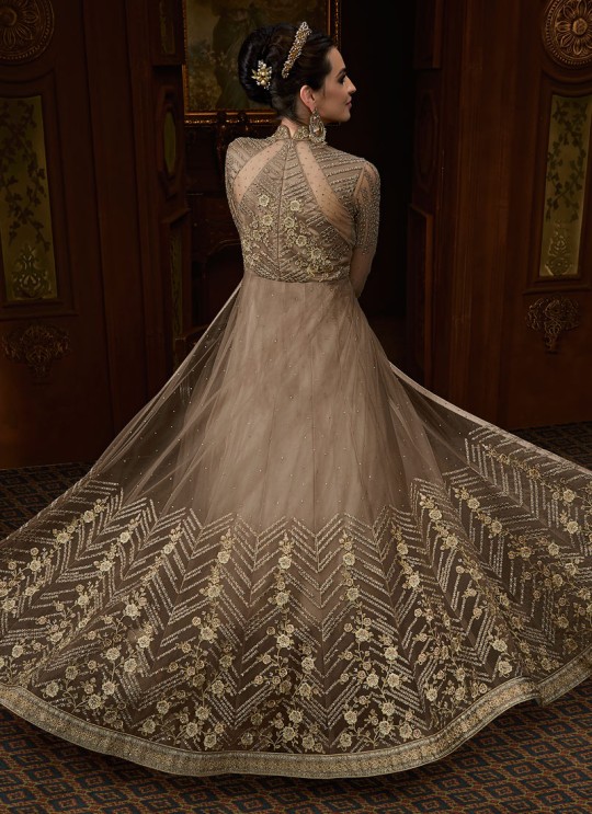 Grey Net Abaya Style Anarkali For Indian Weddings Majesty 15008 By Glossy SC/015014