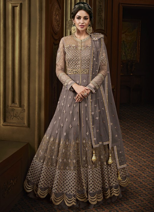 Grey Net Abaya Style Anarkali For Mehandi Ceremony Majesty 15011 By Glossy SC/015017 Grey Net Abaya Style Anarkali For Mehandi Ceremony Majesty 15011 By Glossy SC/015017