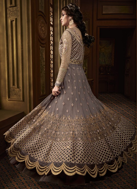 Grey Net Abaya Style Anarkali For Mehandi Ceremony Majesty 15011 By Glossy SC/015017