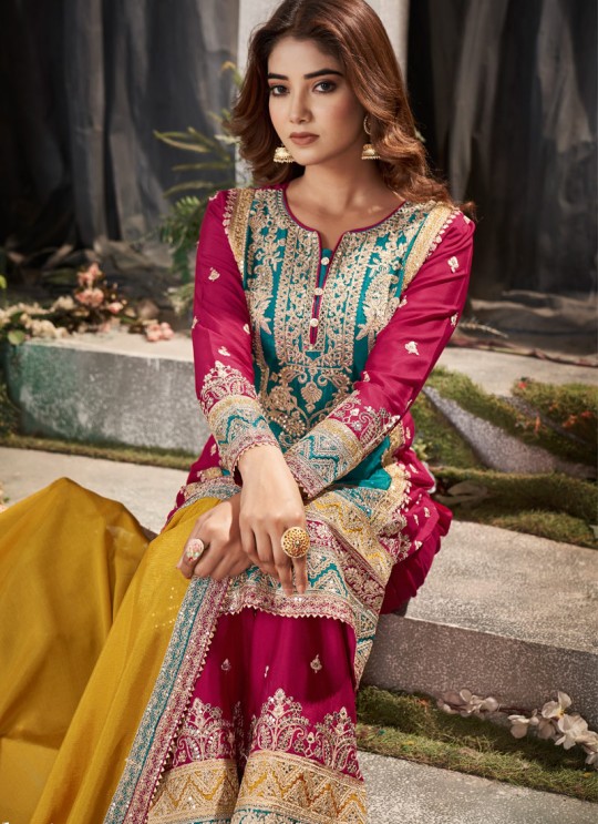 Teal Blue Pure Chinnon Real Mirror Palazzo Salwar Kameez Lohri By Gulzar 2063 Teal Blue Pure Chinnon Real Mirror Palazzo Salwar Kameez Lohri By Gulzar 2063