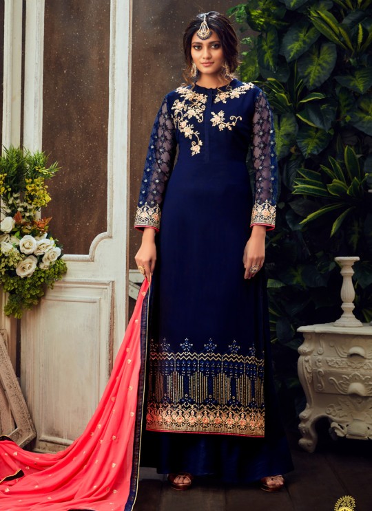 Mahika By Hotlady 6506 Navy Blue GeorgetteWedding Wear Straight Cut Suit