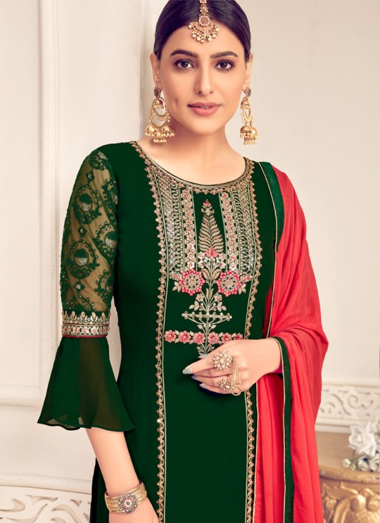 Mishti 3rd By Hotlady 6131 Green GeorgetteWedding Wear Straight Cut Suit