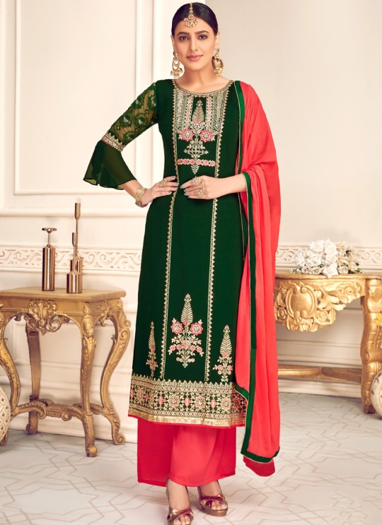 Mishti 3rd By Hotlady 6131 Green GeorgetteWedding Wear Straight Cut Suit