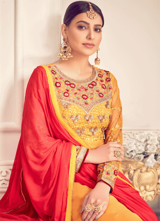 Mishti 3rd By Hotlady 6132 Yellow GeorgetteWedding Wear Straight Cut Suit