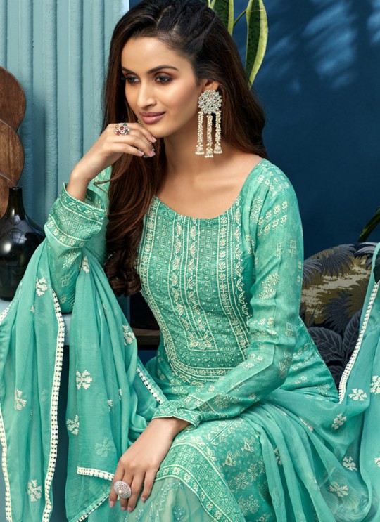 Neeshee By Hotlady 6255 Ocen Blue MuslinParty Wear Plazzo Suit Neeshee By Hotlady 6255 Ocen Blue MuslinParty Wear Plazzo Suit