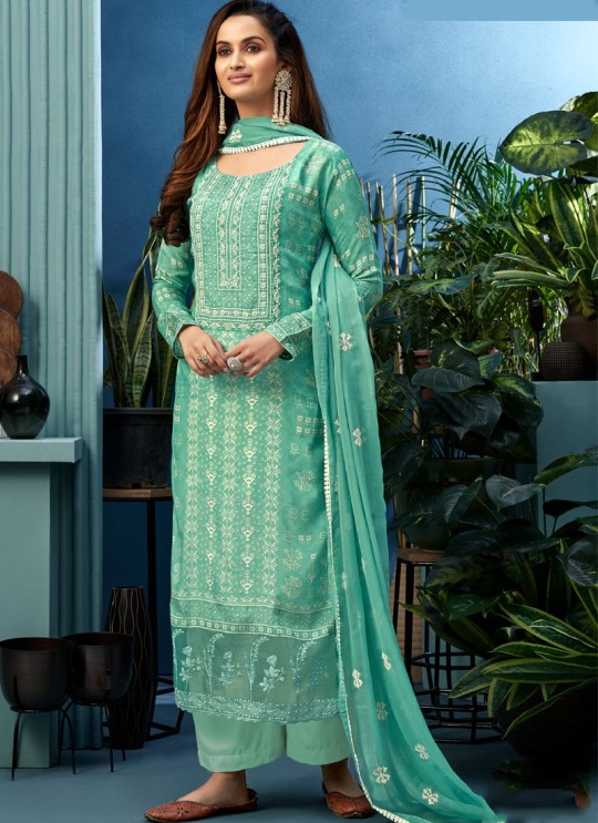 Neeshee By Hotlady 6255 Ocen Blue MuslinParty Wear Plazzo Suit