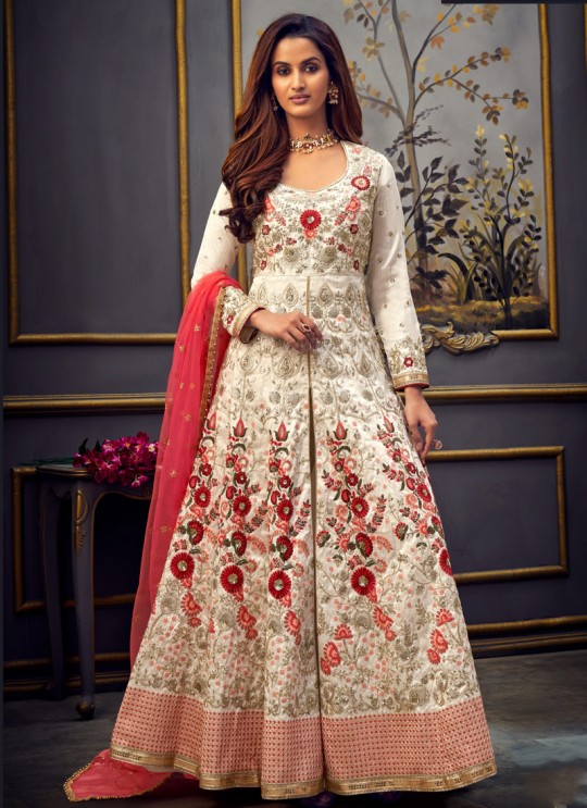 Safeena-2021 By Hotlady 7751 Cream Pure SilkWedding Wear Gown Style Anarkali