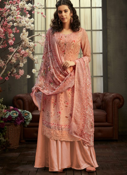 Samisha By Hotlady 6151 Peach Bemberg GeorgetteParty Wear Plazzo Suit