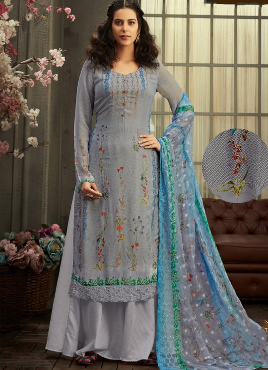 Samisha By Hotlady 6157 Grey Bemberg GeorgetteParty Wear Plazzo Suit