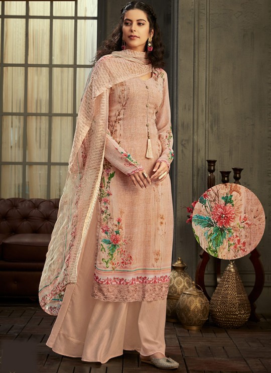 Samisha By Hotlady 6158 Pastel Peach Bemberg GeorgetteParty Wear Plazzo Suit