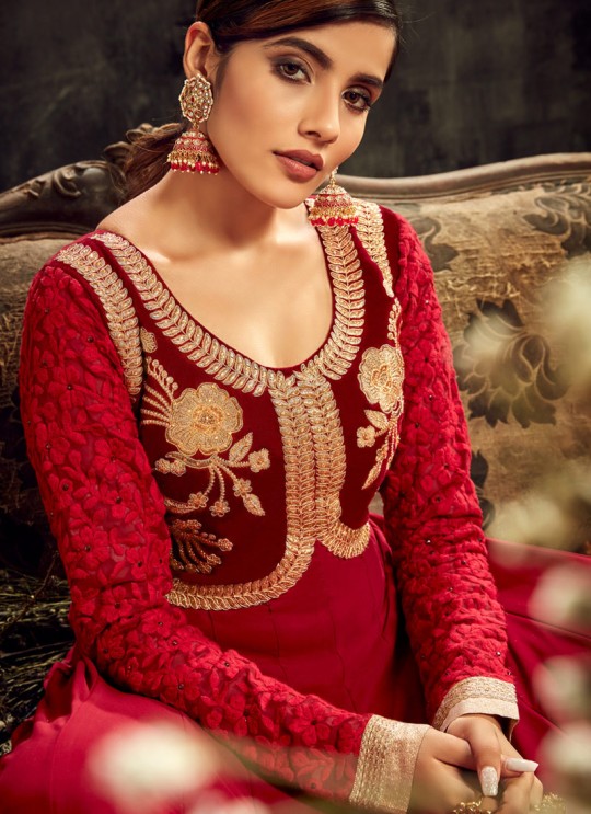Sareena By Hotlady 7721 Red GeorgetteWedding War Gown Style Anarkali