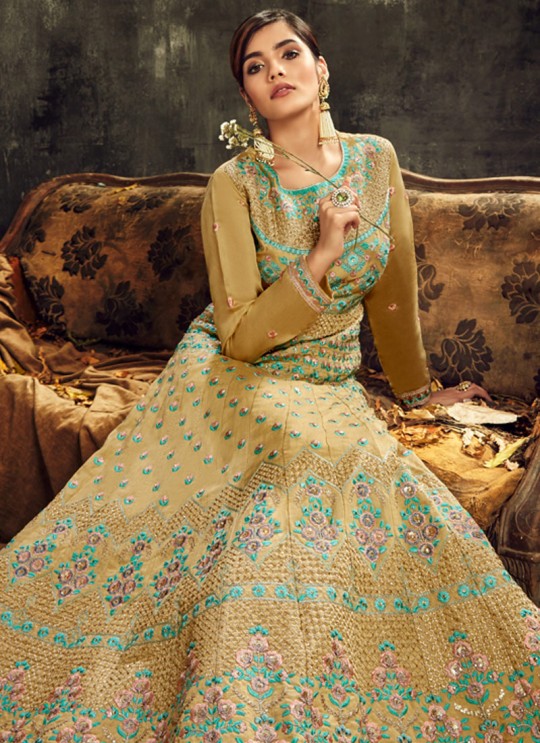 Sareena By Hotlady 7722 Golden Slub SilkWedding War Gown Style Anarkali Sareena By Hotlady 7722 Golden Slub SilkWedding War Gown Style Anarkali