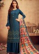 Suraiya By Hotlady 6171 Teal Blue Chinnon  ChiffonParty Wear Plazzo Suit
