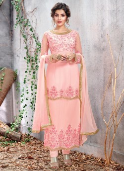 Baby Pink Ceremony Net Straight Cut Suit Arshiya 5153 By HOTLADY SC/016077