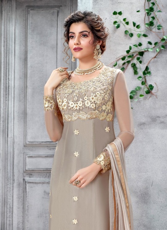 Light Grey Ceremony Net Straight Cut Suit Arshiya 5155 By HOTLADY SC/016079