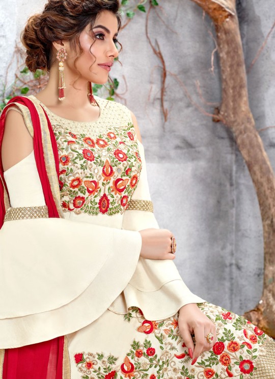 Cream Ceremony Silk Straight Cut Suit Arshiya 5156 By HOTLADY SC/016080