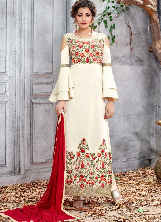 Cream Ceremony Silk Straight Cut Suit Arshiya 5156 By HOTLADY SC/016080 Cream Ceremony Silk Straight Cut Suit Arshiya 5156 By HOTLADY SC/016080