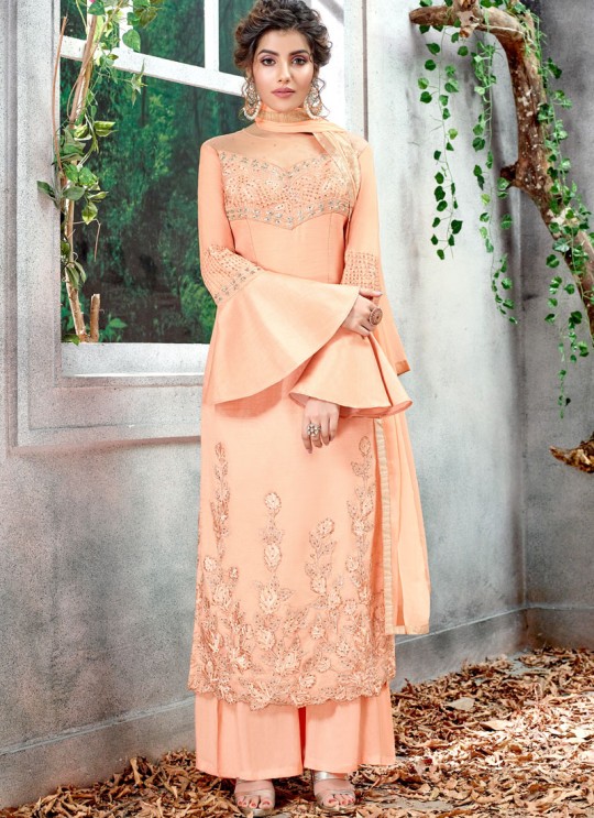 Peach Ceremony Silk Straight Cut Suit Arshiya 5157 By HOTLADY SC/016081