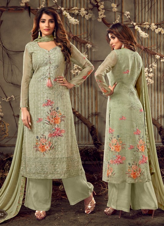 Fulkari Vol 3 By Hotlady 7181 Georgette Wedding Palazzo Suit In Green Fulkari Vol 3 By Hotlady 7181 Georgette Wedding Palazzo Suit In Green