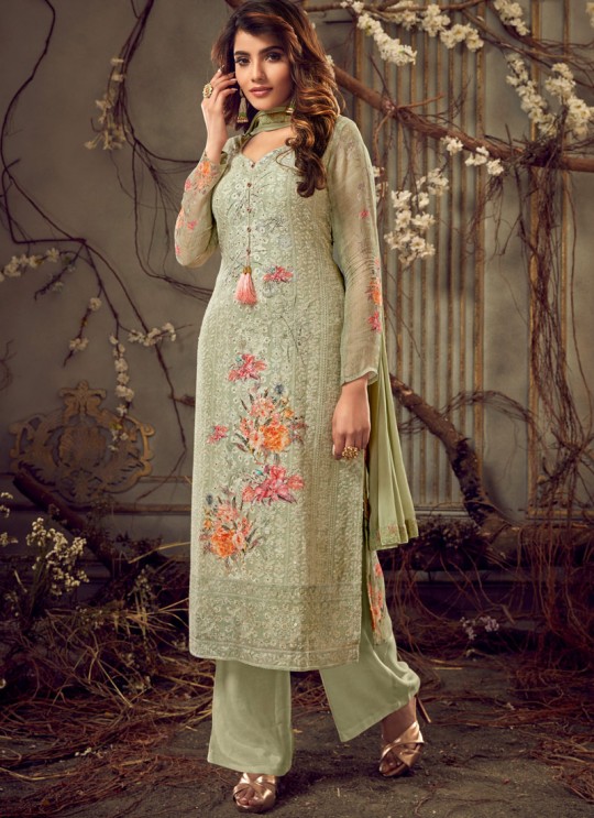 Fulkari Vol 3 By Hotlady 7181 Georgette Wedding Palazzo Suit In Green Fulkari Vol 3 By Hotlady 7181 Georgette Wedding Palazzo Suit In Green