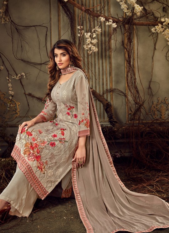 Fulkari Vol 4 By Hotlady 7181 Georgette Wedding Palazzo Suit In Beige