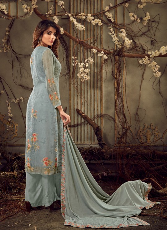 Fulkari Vol 5 By Hotlady 7181 Georgette Wedding Palazzo Suit In Grey