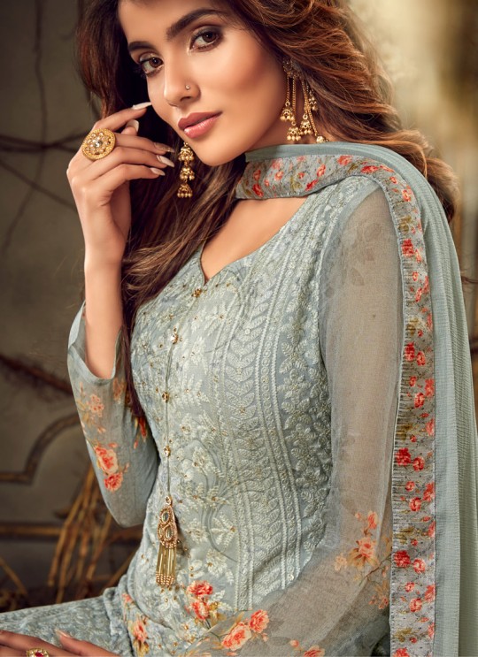 Fulkari Vol 5 By Hotlady 7181 Georgette Wedding Palazzo Suit In Grey