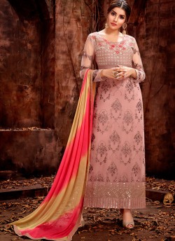 Peach Party Wear Georgette Straight Cut Suit Mishti 5123 By Hotlady SC/015918