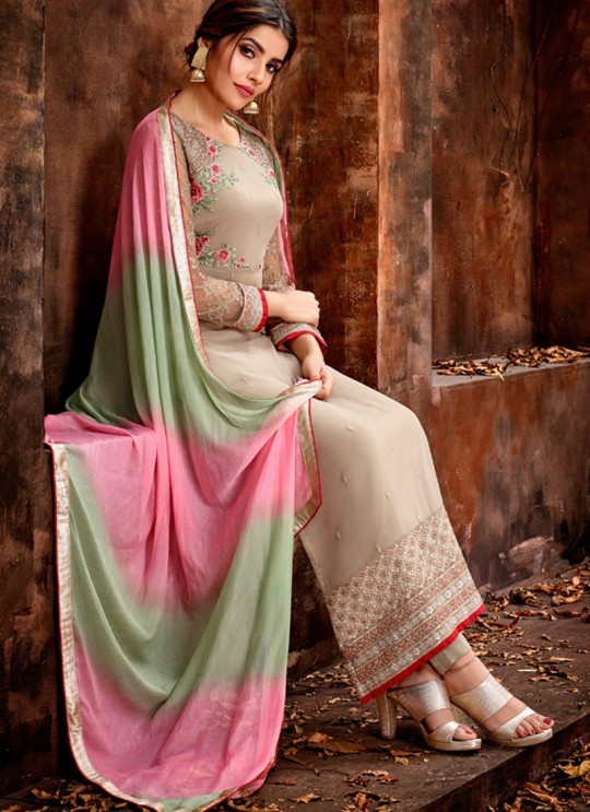 Beige Party Wear Georgette Straight Cut Suit Mishti 5126 By Hotlady SC/015921