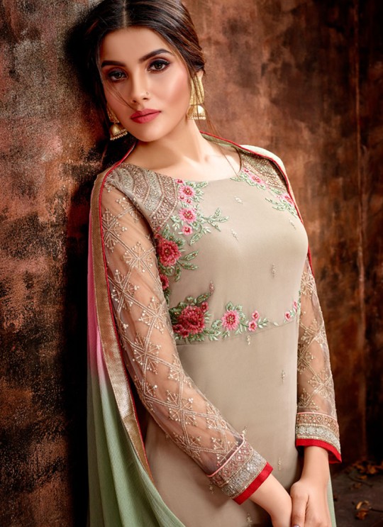 Beige Party Wear Georgette Straight Cut Suit Mishti 5126 By Hotlady SC/015921