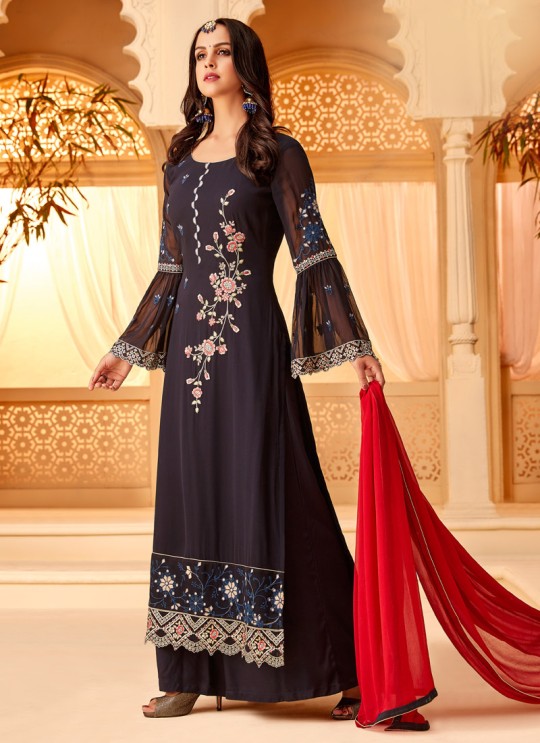 Black Georgette Embroidered Party Wear Staraight Cut Suit Myra Vol 3 5116 By Hotlady SC/015358