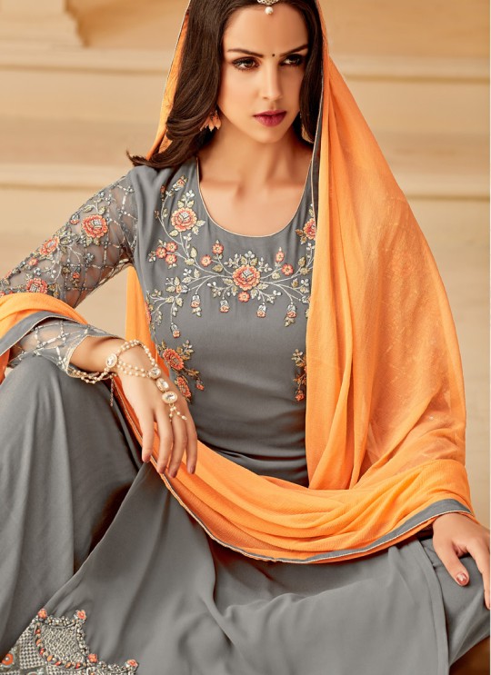 Grey Georgette Embroidered Party Wear Staraight Cut Suit Myra Vol 3 5114 By Hotlady SC/015356