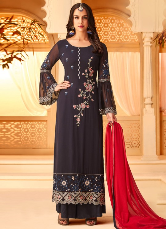 Black Georgette Embroidered Party Wear Staraight Cut Suit Myra Vol 3 5116 By Hotlady SC/015358