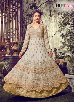 Beige Tissue Silk Resham Embroidered Floor Length Anarkali Suit Misha NX 3778 By Hotlady SC/013543