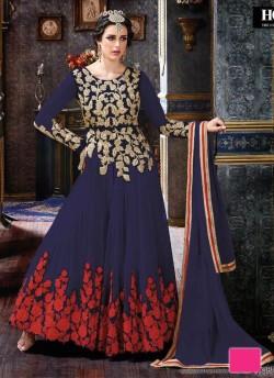 Blue Net Resham Embroidered Floor Length Anarkali Suit Shaheeba 5771B Color By Hotlady SC/012996