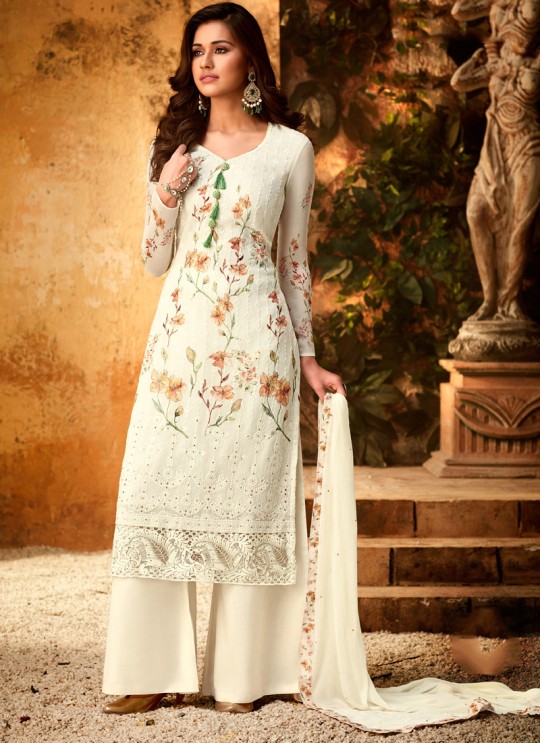 Off White Georgette Palazzo Style For Ceremony Fulkari 7171 By Hotlady SC/016350