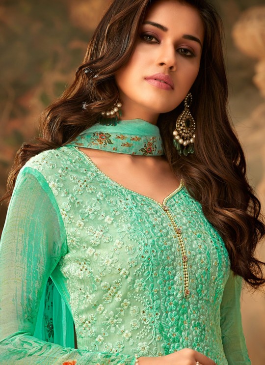 Sea Green Georgette Palazzo Style For Ceremony Fulkari 7173 By Hotlady SC/016352