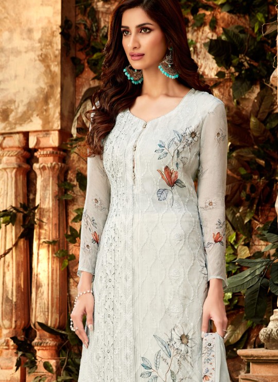 Grey Georgette Palazzo Style For Ceremony Fulkari 7175 By Hotlady SC/016354