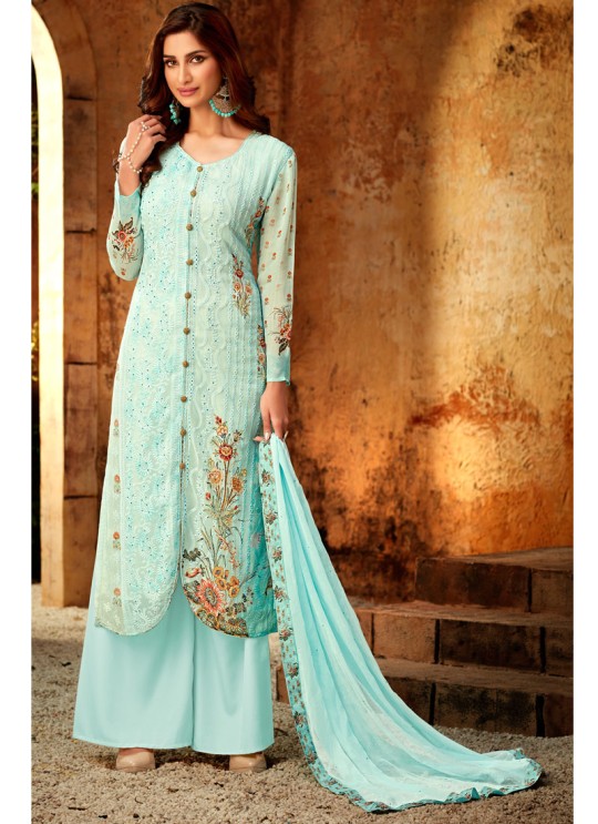Turquoise Georgette Palazzo Style For Ceremony Fulkari 7177 By Hotlady SC/016356 Turquoise Georgette Palazzo Style For Ceremony Fulkari 7177 By Hotlady SC/016356