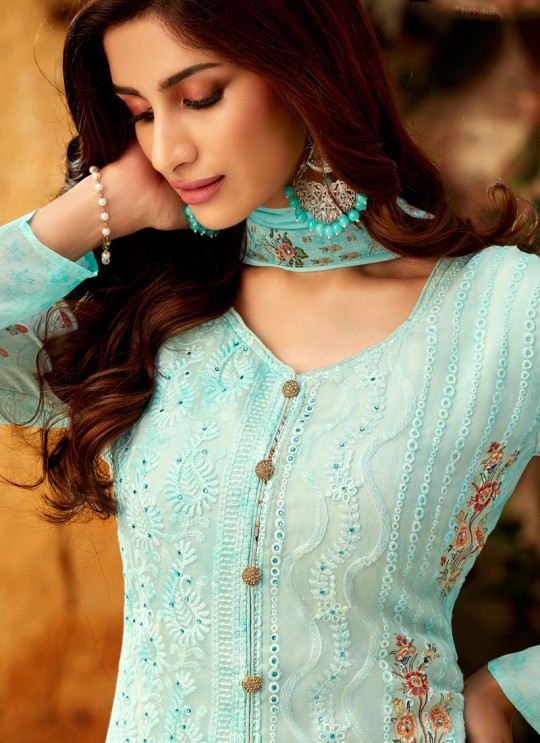 Turquoise Georgette Palazzo Style For Ceremony Fulkari 7177 By Hotlady SC/016356 Turquoise Georgette Palazzo Style For Ceremony Fulkari 7177 By Hotlady SC/016356
