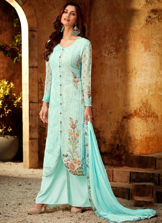 Turquoise Georgette Palazzo Style For Ceremony Fulkari 7177 By Hotlady SC/016356 Turquoise Georgette Palazzo Style For Ceremony Fulkari 7177 By Hotlady SC/016356