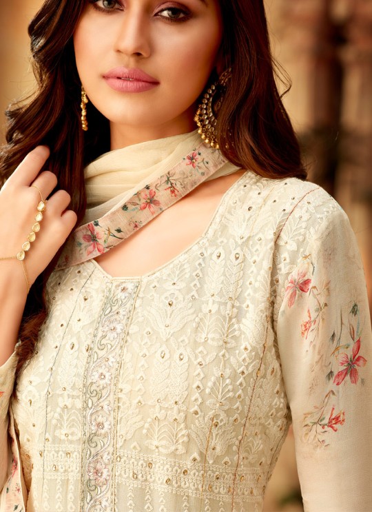 Cream Georgette Palazzo Style For Ceremony Fulkari 7178 By Hotlady SC/016357