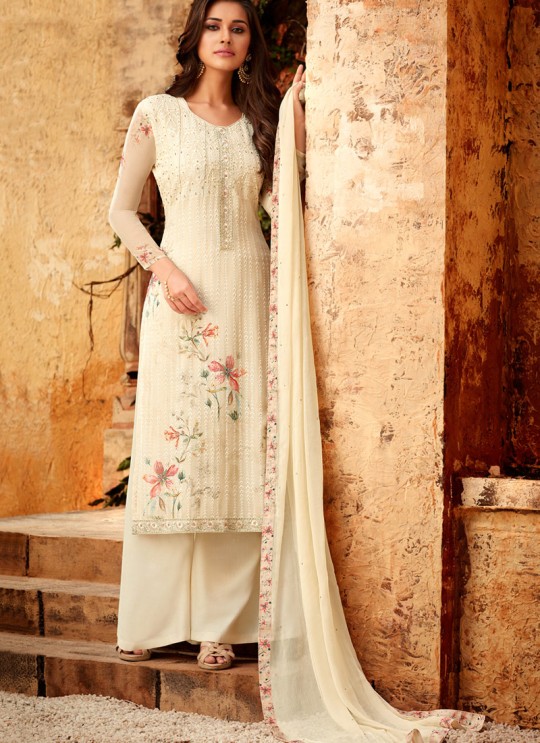 Cream Georgette Palazzo Style For Ceremony Fulkari 7178 By Hotlady SC/016357