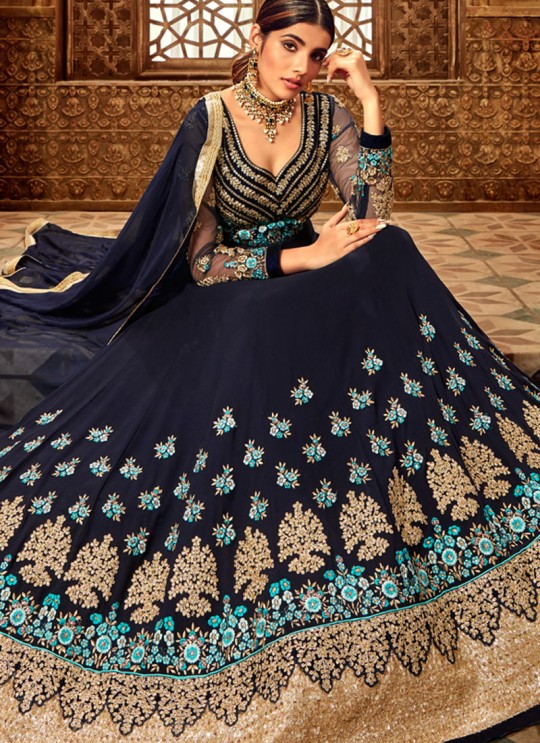 Pure Georgette Floor Length Wedding Anarkali Suit In Blue Nairaa 7711 By Hotlady SC-017434