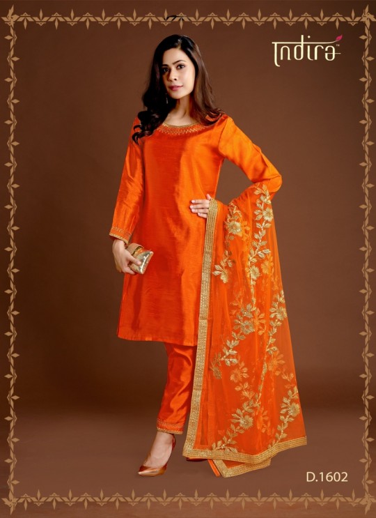Orange Silk Party Wear Ready Made Suits Full Set Hayat Readymade 1602 By Indira Apparel SC/IA1602