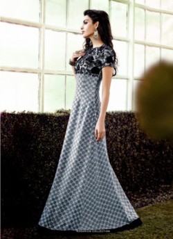 Grey Crepe Wedding Gown Floral 1014 By Jinaam Dresses SC/000082
