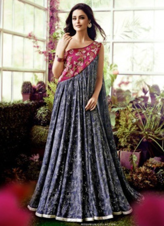 Grey Crepe Wedding Gown Floral 1015 By Jinaam Dresses SC/000083