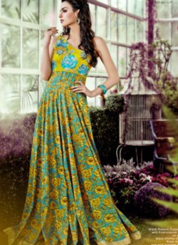 Mustard Crepe, Lawn Cotton Wedding Gown Floral 1016 Colors 1016B By Jinaam Dresses SC/000085