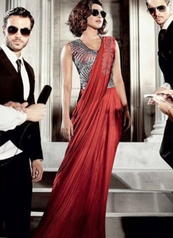 Priyanka Chopra Red Lycra Indo-Western Lehenga 5121 By Jinaam Dresses SC/002826