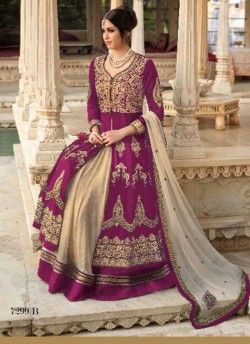 Magenta Velvet Wedding Floor Length Anarkali Floral 7299 Colors 7299B By Jinaam Dresses SC/001734